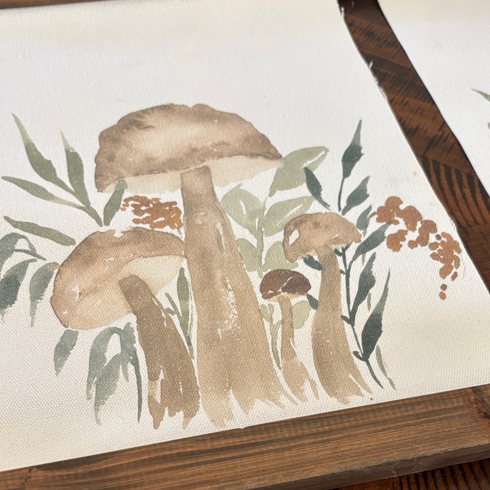 Mushroom and Foliage Canvas Art x2